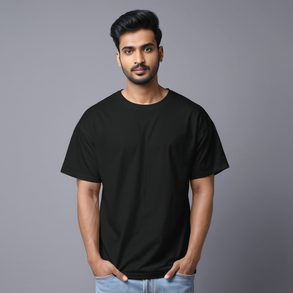 Plain Black Oversized T-shirt For Men - Image 3