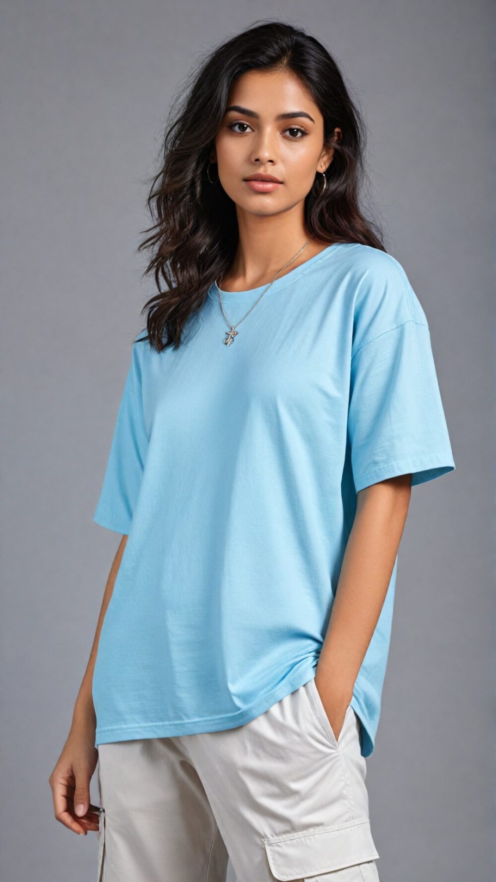 Plain Sky Blue Oversized T-Shirt for Women