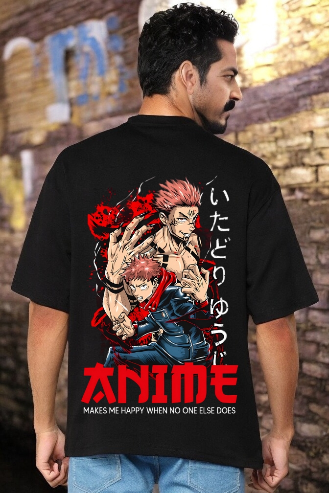 Men's Anime Printed Oversized T-shirt Biowash Cotton