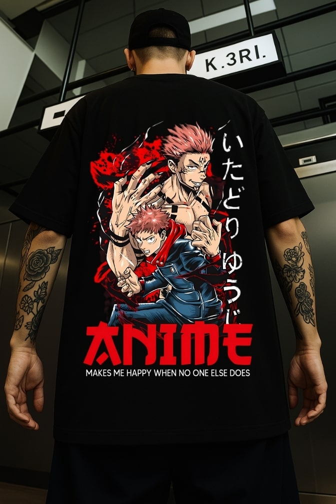Mens Anime Printed Oversized T-shirt