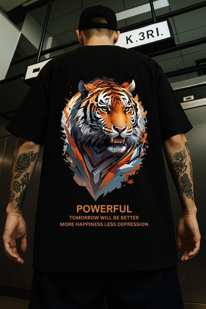 Mens Lion Powerful Printed Oversized T-shirt