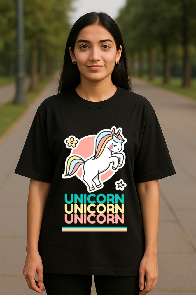Unicorn Printed Oversized T-shirt