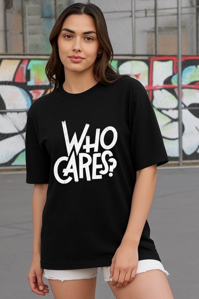 Women_s Who Cares Printed Oversized T-shirt