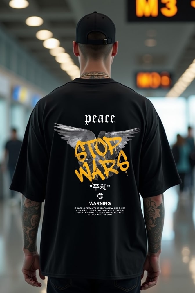 Men_s Stop Wars Printed Oversized T-shirt
