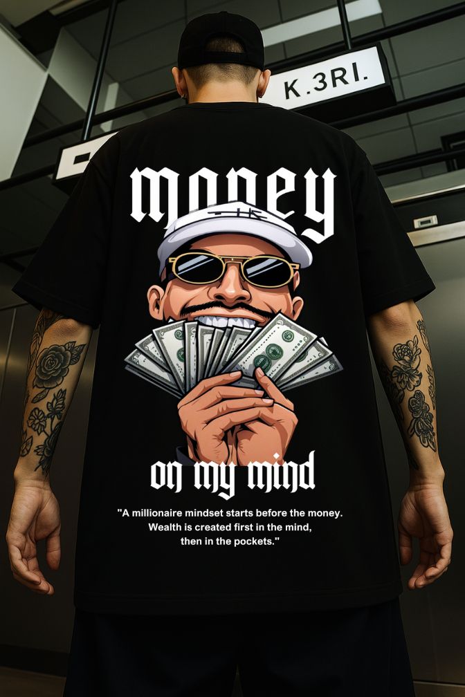 Money on My Mind Printed Oversized T-shirt Lightweight Biowash Cotton