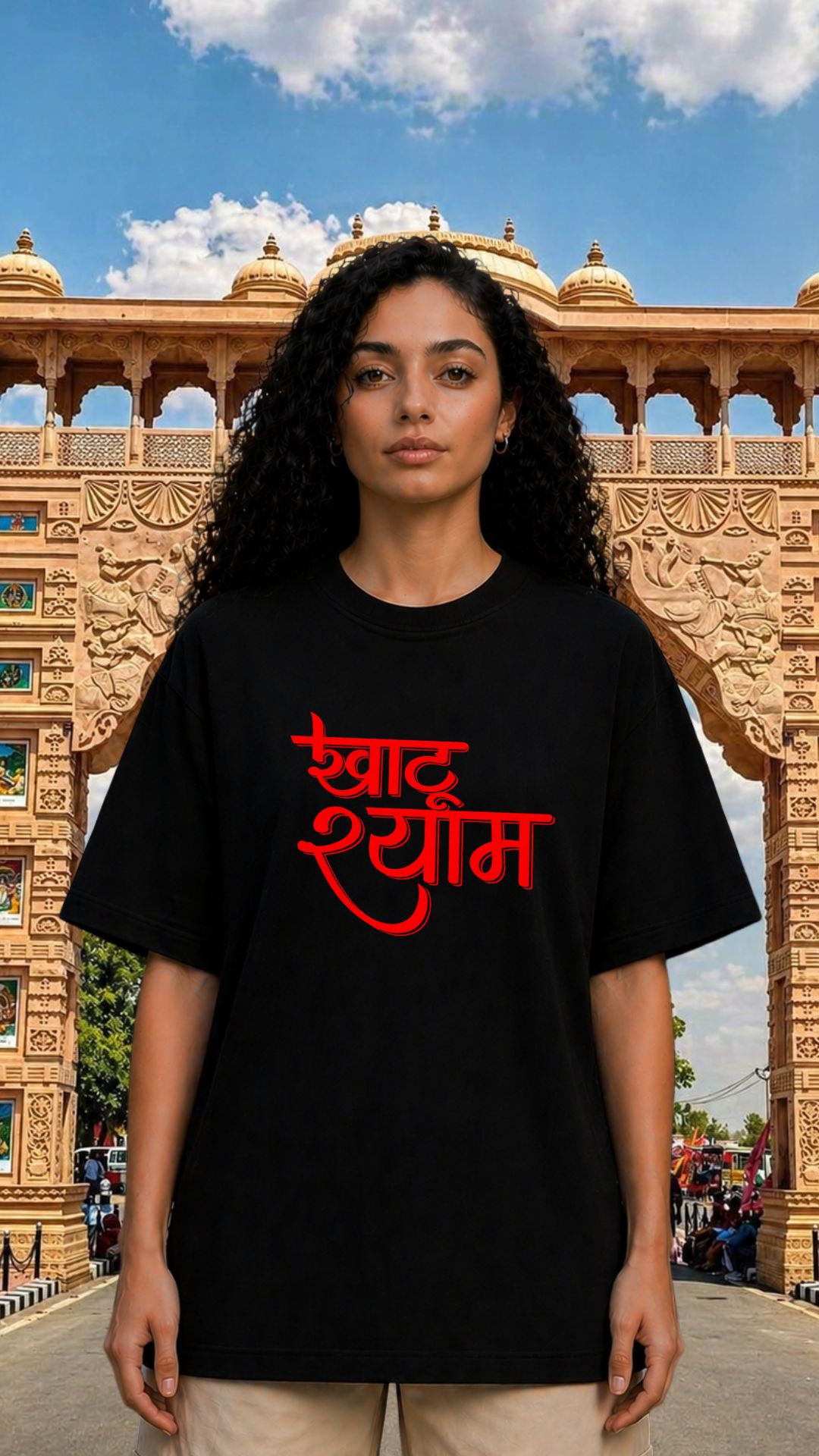 Khatu Shyam Oversized T-shirt for Women Black
