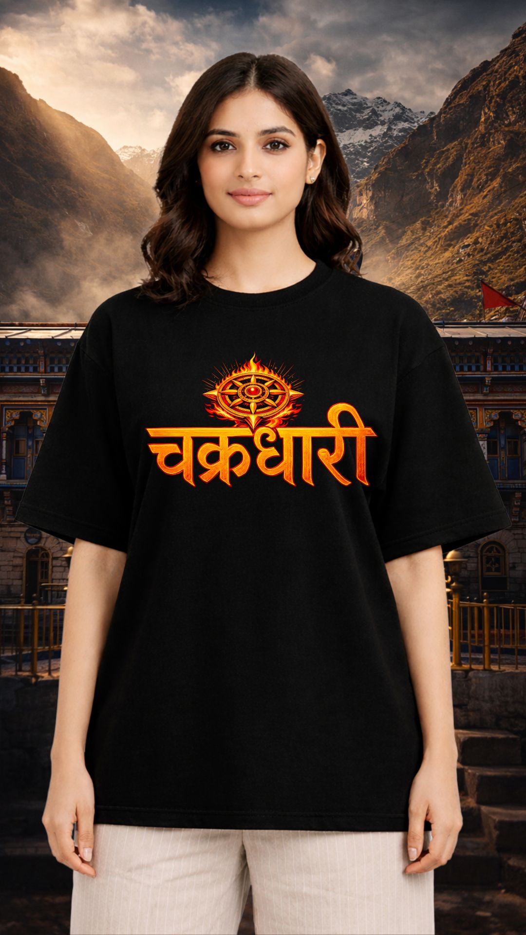 Lord Vishnu Chakradhari Black T-shirt Women
