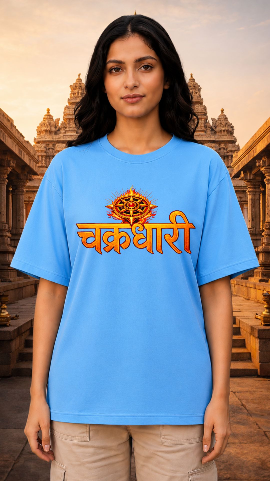 Lord Vishnu Chakradhari Sky Blue T-shirt Women