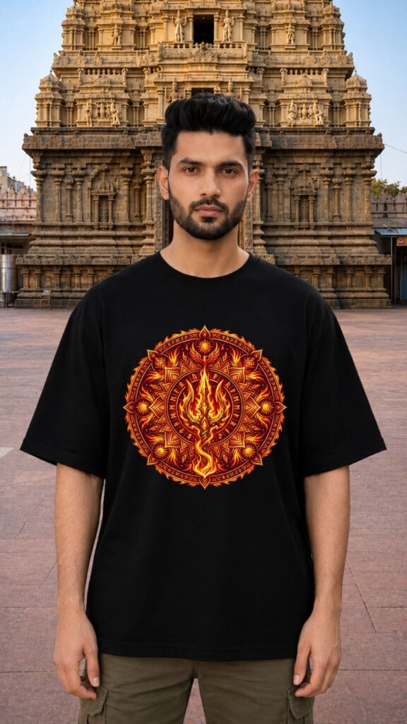 Mahadev Mandala Art Trishul Black T-shirt Men