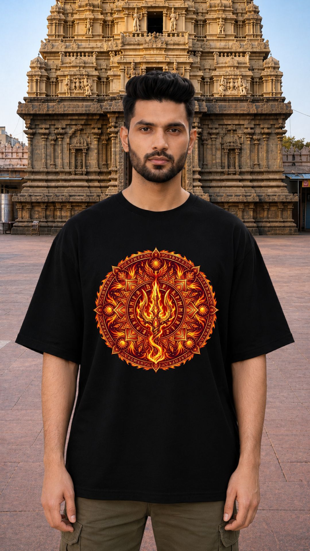 Mahadev Mandala Art Trishul Black T-shirt Men