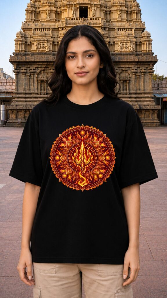 Mahadev Mandala Art Trishul Black T-shirt Women