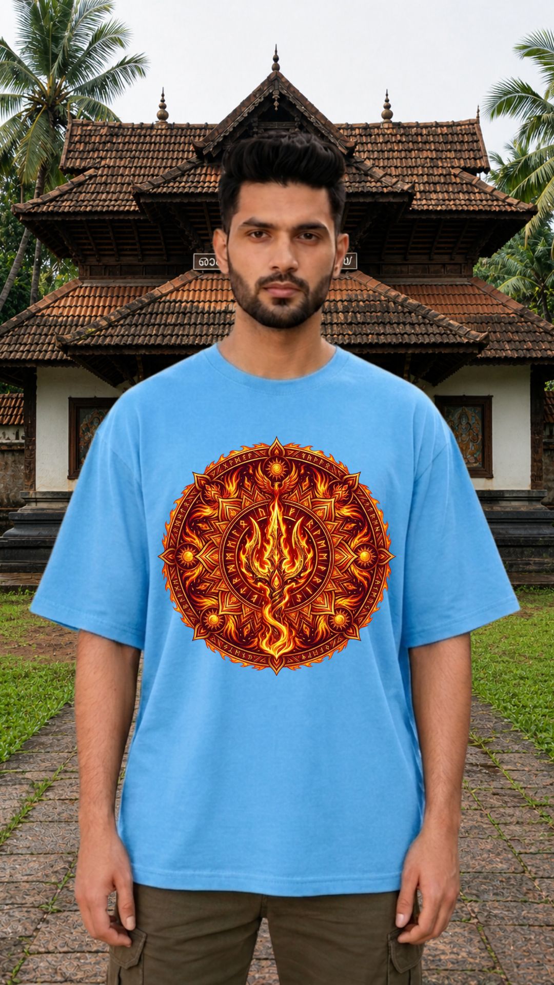 Mahadev Mandala Art Trishul Sky Blue T-shirt Men