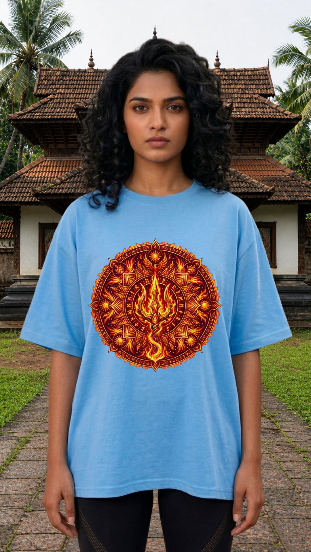 Mahadev Mandala Art Trishul Sky Blue T-shirt Women