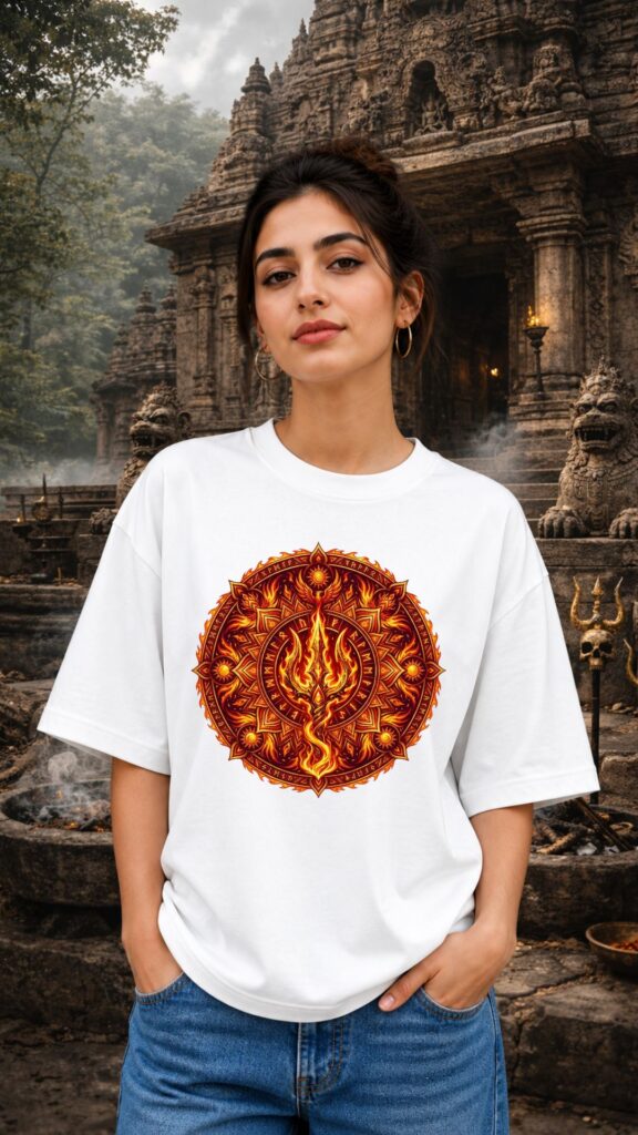 Mahadev Mandala Art Trishul White T-shirt Women