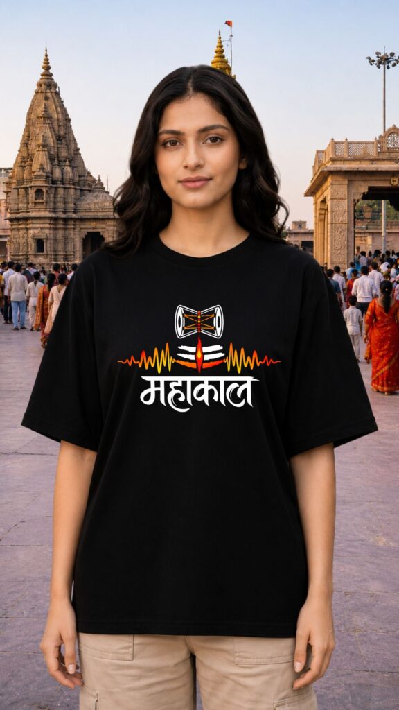 Mahakal Tripund Tilak Black T-shirt Women